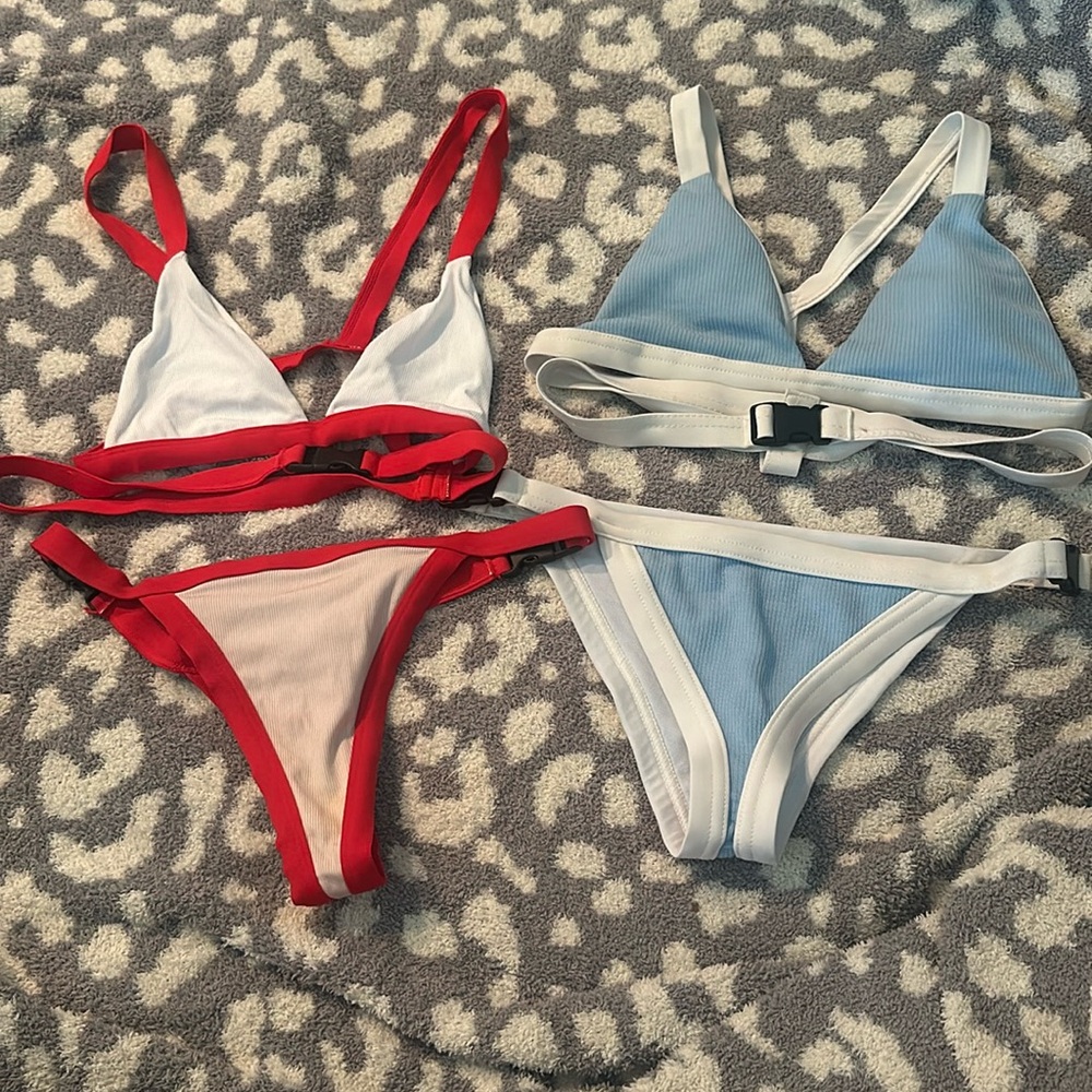 Bundle- 2 Unique Buckle Bikinis in Red and Blue